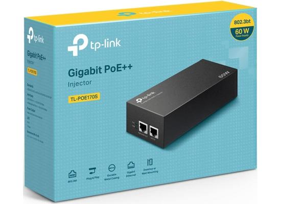 TP-Link TL-PoE170S PoE++ Injector Gigabit | Non-PoE to PoE Adapter | 802.3bt/at/af Compliant | Up to 60W | Wall Mountable | Plug&Play | Up to 100m (328 ft) | UL Certified - Black